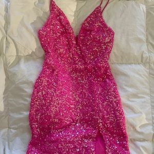 Lucy in the Sky Charlene Sequin Bodycon Dress in Hot Pink